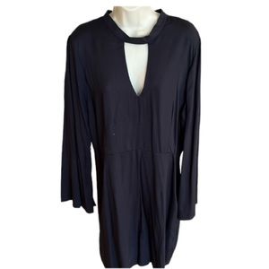 JustFab size XXL Black long sleeve romper fits 14-16 front keyhole open back